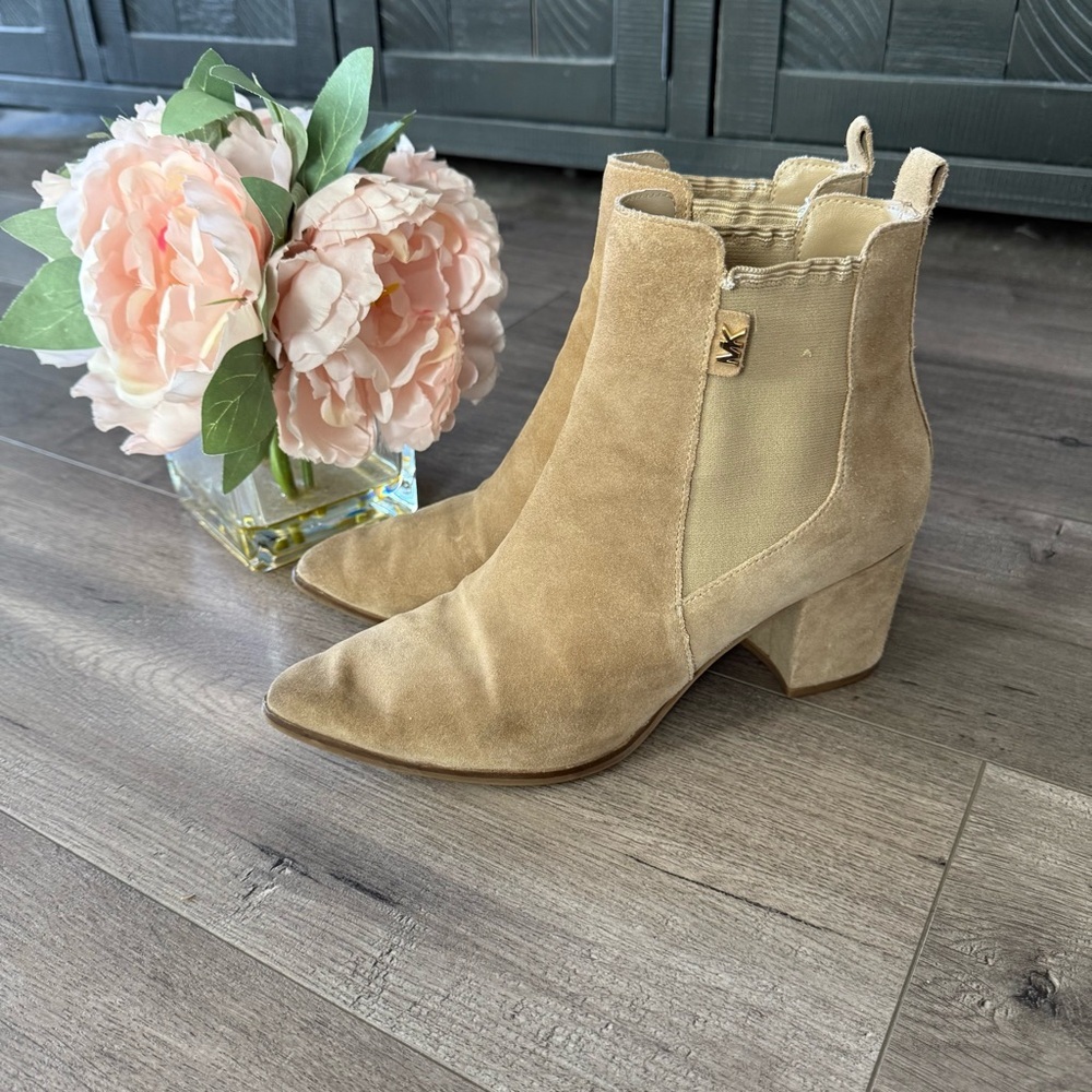 Michael Kors Tan Suede Leather Pull On Heel Booties